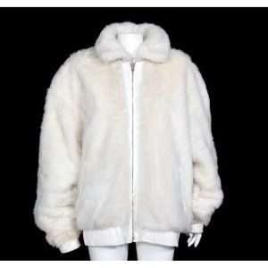 MARK ANDRE White Faux Fur Leather Reversible Heavyweight Zip Up Jacket sz L /251